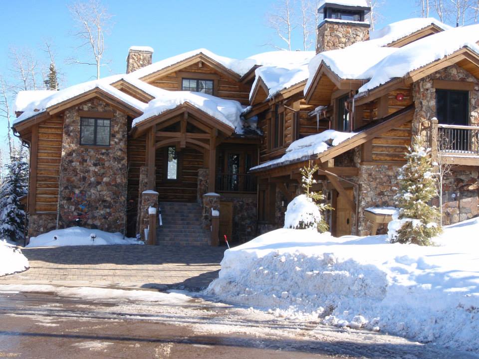 snowy cabin house